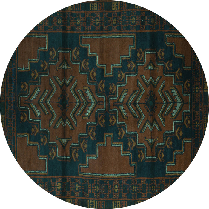 Round Persian Turquoise Traditional Rug, tr2505turq