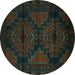 Round Machine Washable Persian Turquoise Traditional Area Rugs, wshtr2505turq