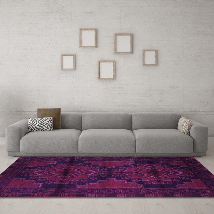 Machine Washable Persian Purple Traditional Area Rugs in a Living Room, wshtr2505pur