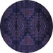 Round Machine Washable Persian Blue Traditional Rug, wshtr2505blu