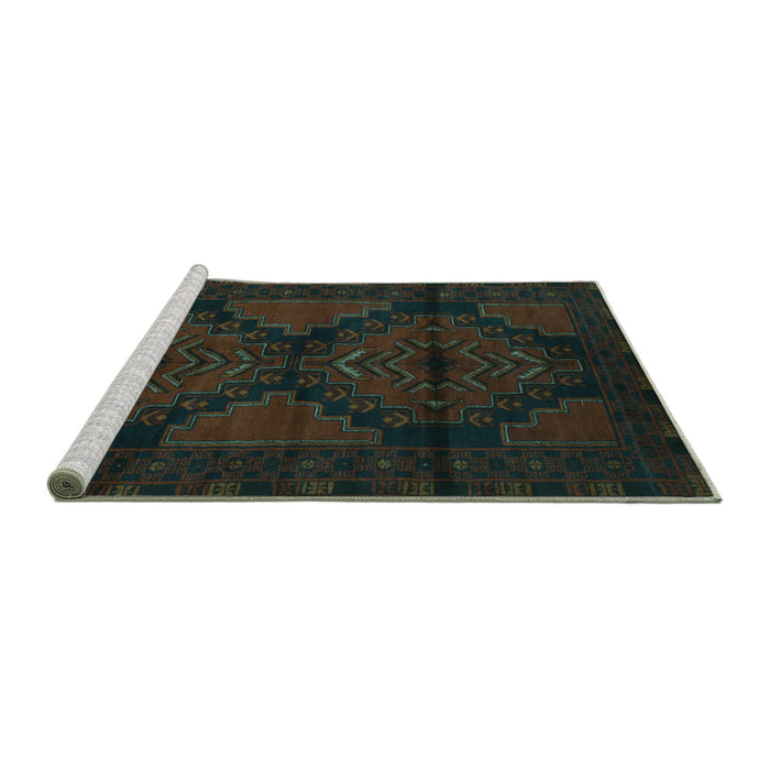 Sideview of Machine Washable Persian Turquoise Traditional Area Rugs, wshtr2505turq