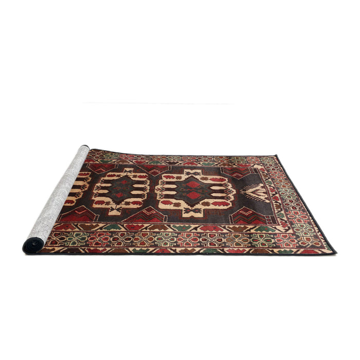 Sideview of Machine Washable Traditional Dark Gold Brown Rug, wshtr2506