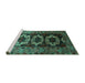 Sideview of Machine Washable Persian Turquoise Traditional Area Rugs, wshtr2506turq