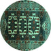 Round Machine Washable Persian Turquoise Traditional Area Rugs, wshtr2506turq