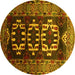 Round Machine Washable Persian Yellow Traditional Rug, wshtr2506yw