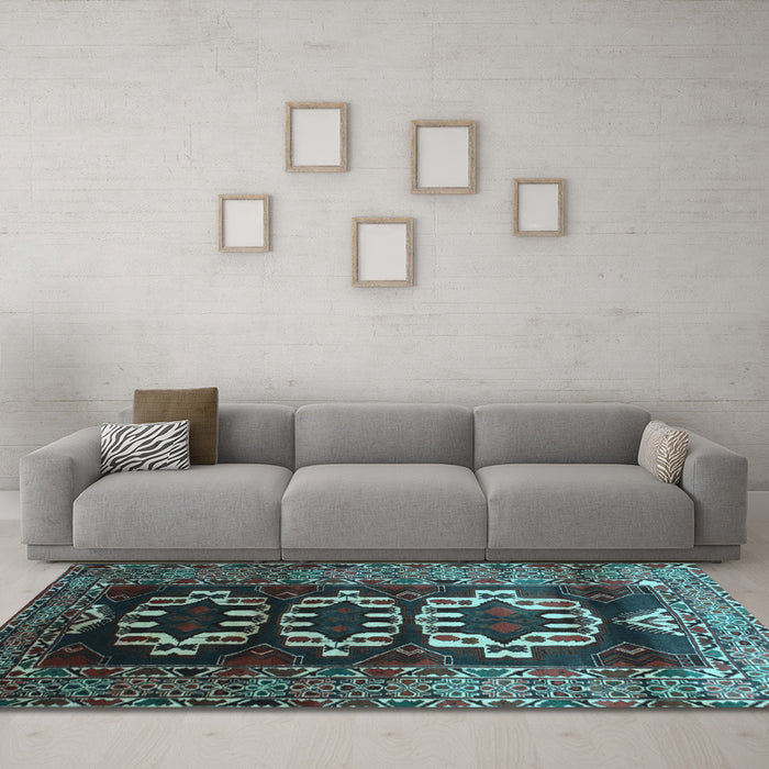 Machine Washable Persian Light Blue Traditional Rug in a Living Room, wshtr2506lblu