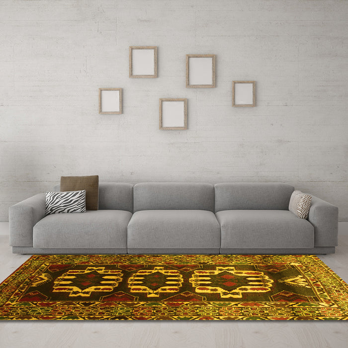 Machine Washable Persian Yellow Traditional Rug in a Living Room, wshtr2506yw