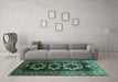 Machine Washable Persian Turquoise Traditional Area Rugs in a Living Room,, wshtr2506turq