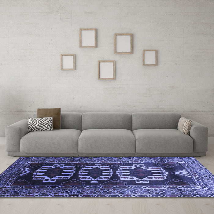 Machine Washable Persian Blue Traditional Rug in a Living Room, wshtr2506blu