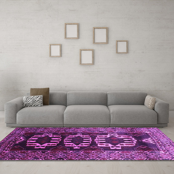 Machine Washable Persian Purple Traditional Area Rugs in a Living Room, wshtr2506pur