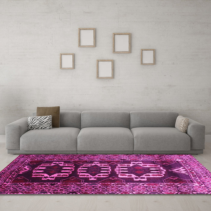 Machine Washable Persian Pink Traditional Rug in a Living Room, wshtr2506pnk