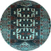 Round Machine Washable Persian Light Blue Traditional Rug, wshtr2506lblu