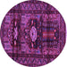 Round Machine Washable Persian Purple Traditional Area Rugs, wshtr2507pur