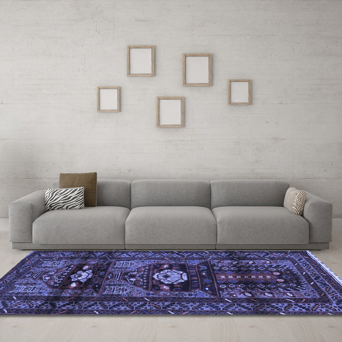 Machine Washable Persian Blue Traditional Rug in a Living Room, wshtr2507blu