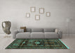 Machine Washable Persian Turquoise Traditional Area Rugs in a Living Room,, wshtr2507turq