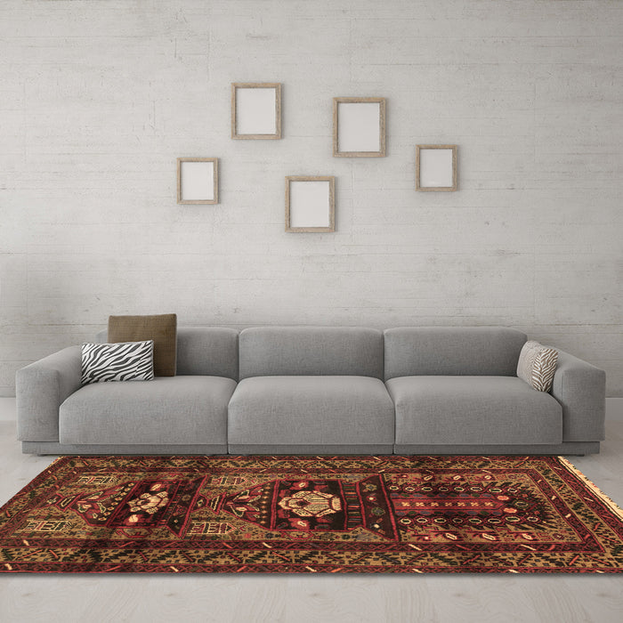 Machine Washable Persian Brown Traditional Rug in a Living Room,, wshtr2507brn