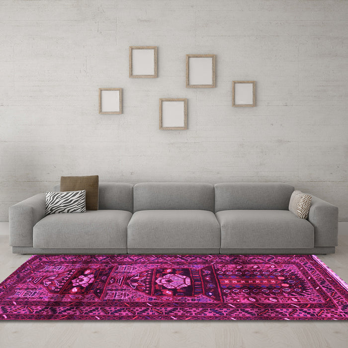 Machine Washable Persian Pink Traditional Rug in a Living Room, wshtr2507pnk
