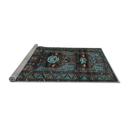 Sideview of Machine Washable Persian Light Blue Traditional Rug, wshtr2507lblu