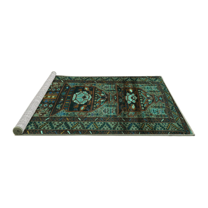 Sideview of Machine Washable Persian Turquoise Traditional Area Rugs, wshtr2507turq