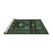 Sideview of Machine Washable Persian Turquoise Traditional Area Rugs, wshtr2507turq