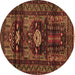 Round Machine Washable Persian Brown Traditional Rug, wshtr2507brn