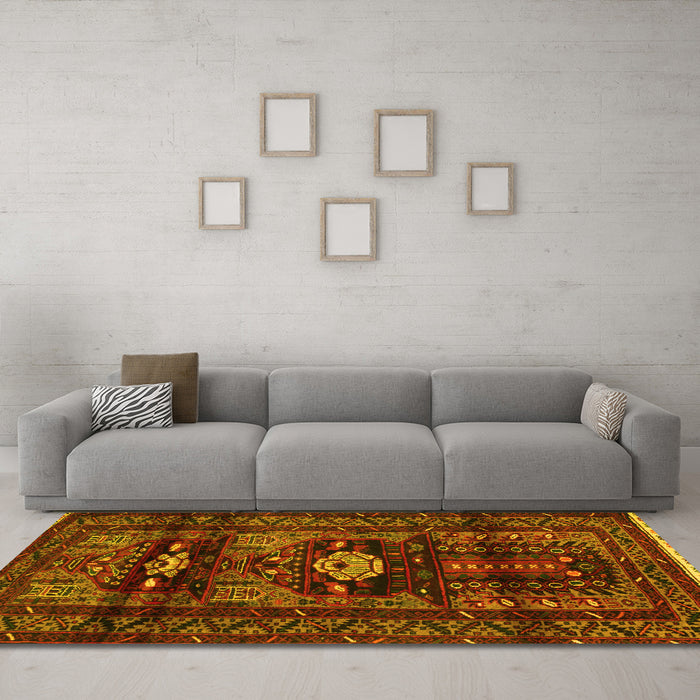 Machine Washable Persian Yellow Traditional Rug in a Living Room, wshtr2507yw