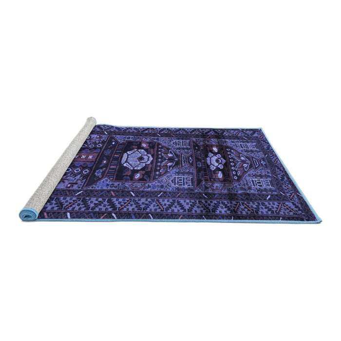Sideview of Machine Washable Persian Blue Traditional Rug, wshtr2507blu