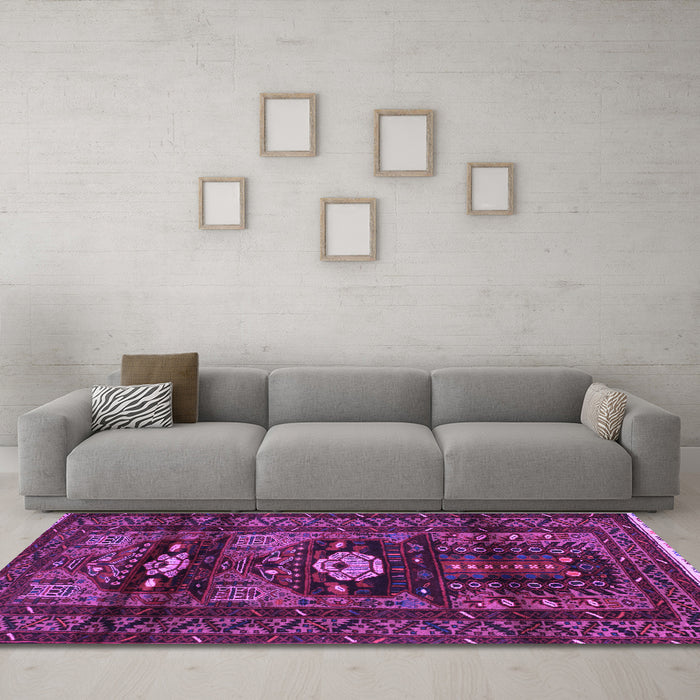 Machine Washable Persian Purple Traditional Area Rugs in a Living Room, wshtr2507pur
