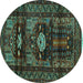 Round Persian Turquoise Traditional Rug, tr2507turq