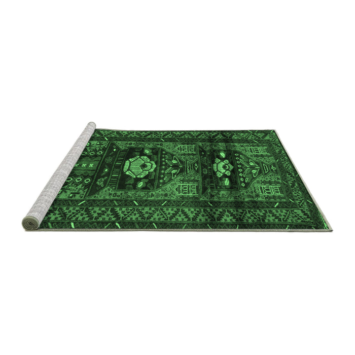 Sideview of Machine Washable Persian Emerald Green Traditional Area Rugs, wshtr2507emgrn