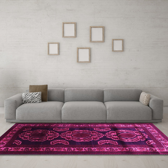Machine Washable Persian Pink Traditional Rug in a Living Room, wshtr2508pnk