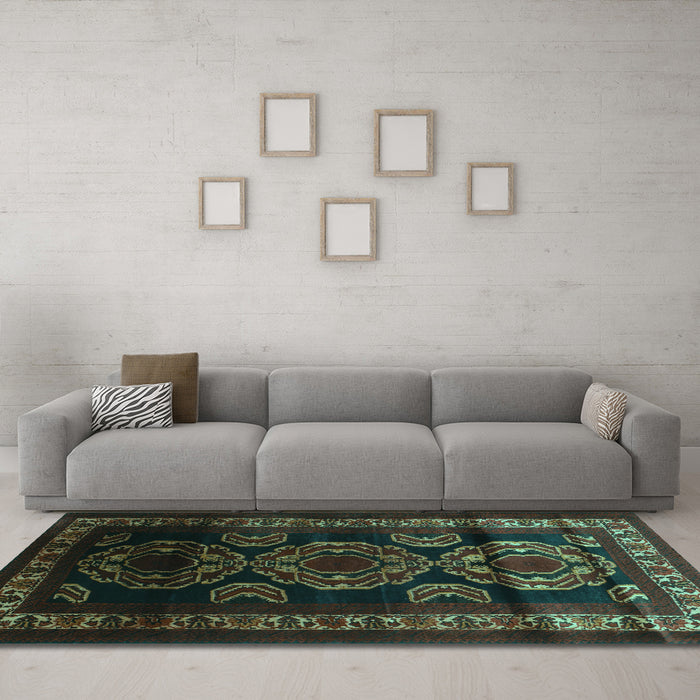 Machine Washable Persian Turquoise Traditional Area Rugs in a Living Room,, wshtr2508turq