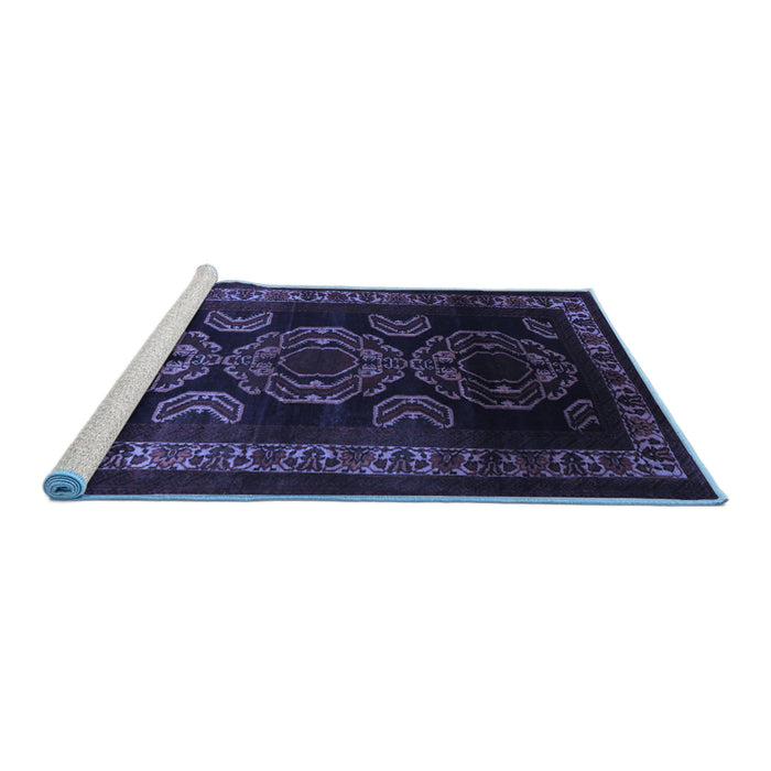 Sideview of Machine Washable Persian Blue Traditional Rug, wshtr2508blu