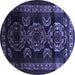 Round Machine Washable Persian Blue Traditional Rug, wshtr2508blu