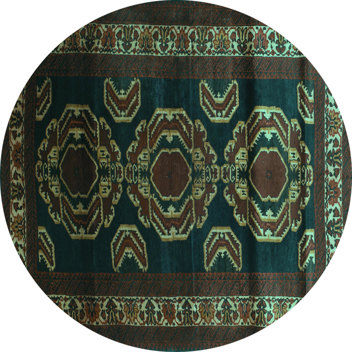 Round Persian Turquoise Traditional Rug, tr2508turq