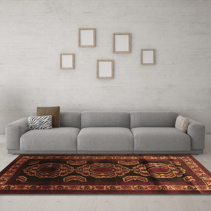 Machine Washable Persian Brown Traditional Rug in a Living Room,, wshtr2508brn