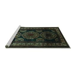 Sideview of Machine Washable Persian Turquoise Traditional Area Rugs, wshtr2508turq