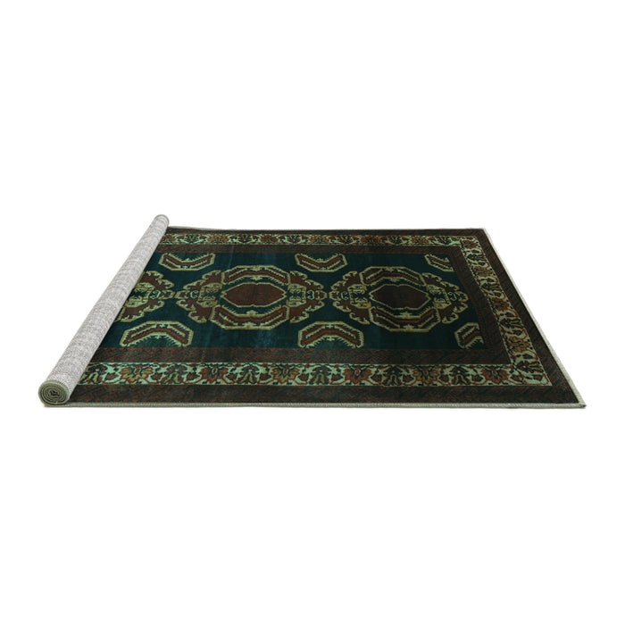 Sideview of Machine Washable Persian Turquoise Traditional Area Rugs, wshtr2508turq