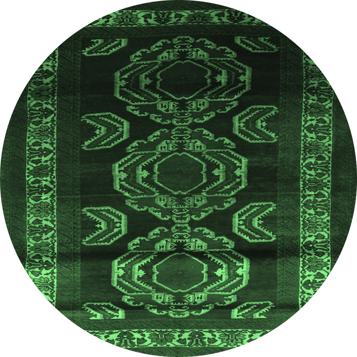Round Persian Emerald Green Traditional Rug, tr2508emgrn