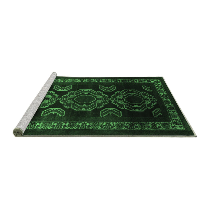Sideview of Machine Washable Persian Emerald Green Traditional Area Rugs, wshtr2508emgrn