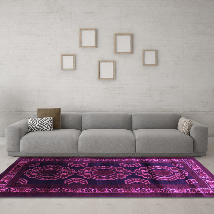 Machine Washable Persian Purple Traditional Area Rugs in a Living Room, wshtr2508pur