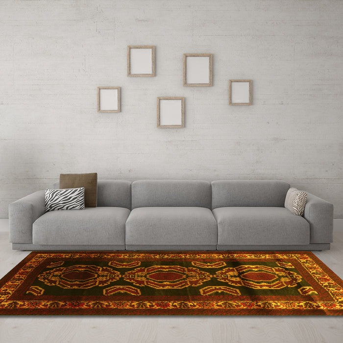 Machine Washable Persian Yellow Traditional Rug in a Living Room, wshtr2508yw
