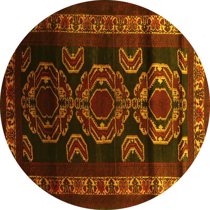 Round Machine Washable Persian Yellow Traditional Rug, wshtr2508yw