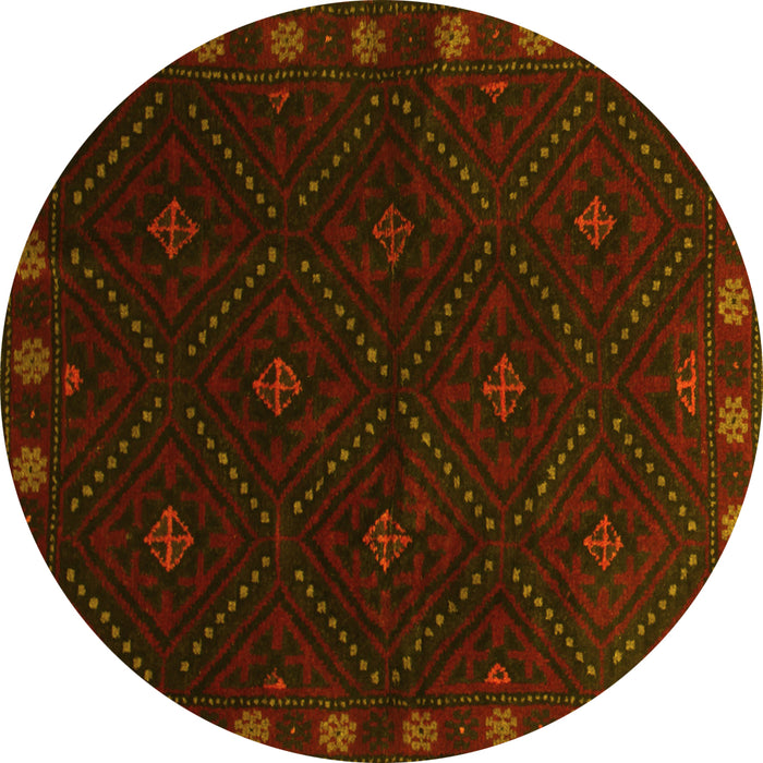 Round Southwestern Yellow Country Rug, tr2509yw