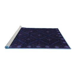 Sideview of Machine Washable Southwestern Blue Country Rug, wshtr2509blu