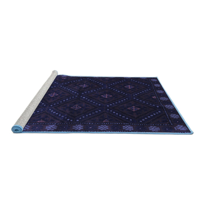 Sideview of Machine Washable Southwestern Blue Country Rug, wshtr2509blu