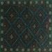 Square Machine Washable Southwestern Turquoise Country Area Rugs, wshtr2509turq