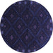 Round Machine Washable Southwestern Blue Country Rug, wshtr2509blu