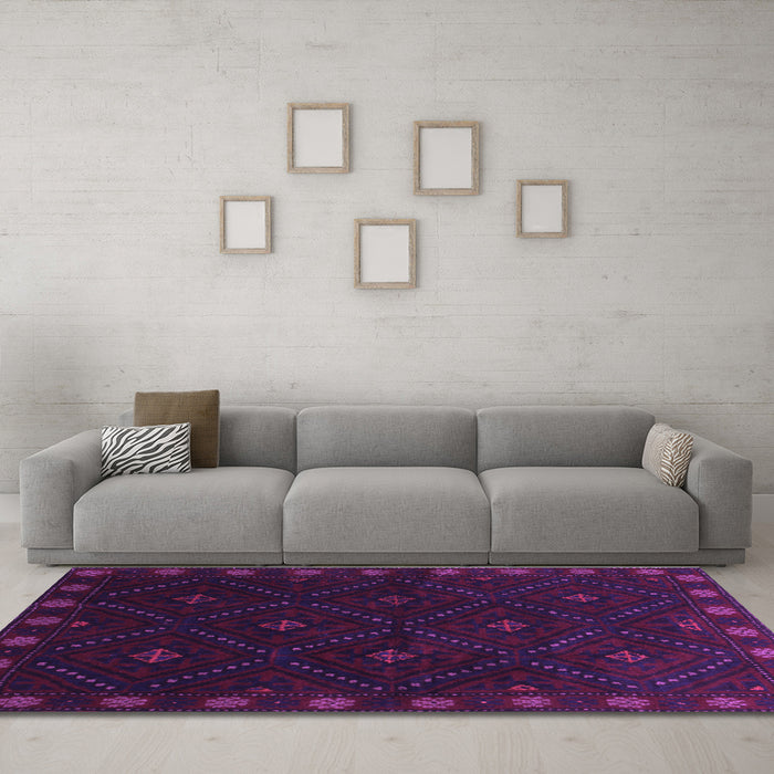 Machine Washable Southwestern Purple Country Area Rugs in a Living Room, wshtr2509pur