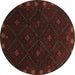 Round Machine Washable Southwestern Brown Country Rug, wshtr2509brn